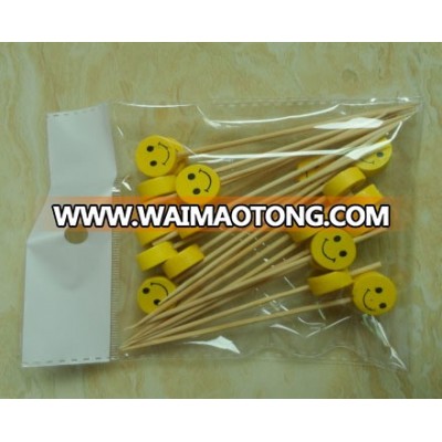 Not Coated Finishing Bamboo Skewers with Smile Face Pattern